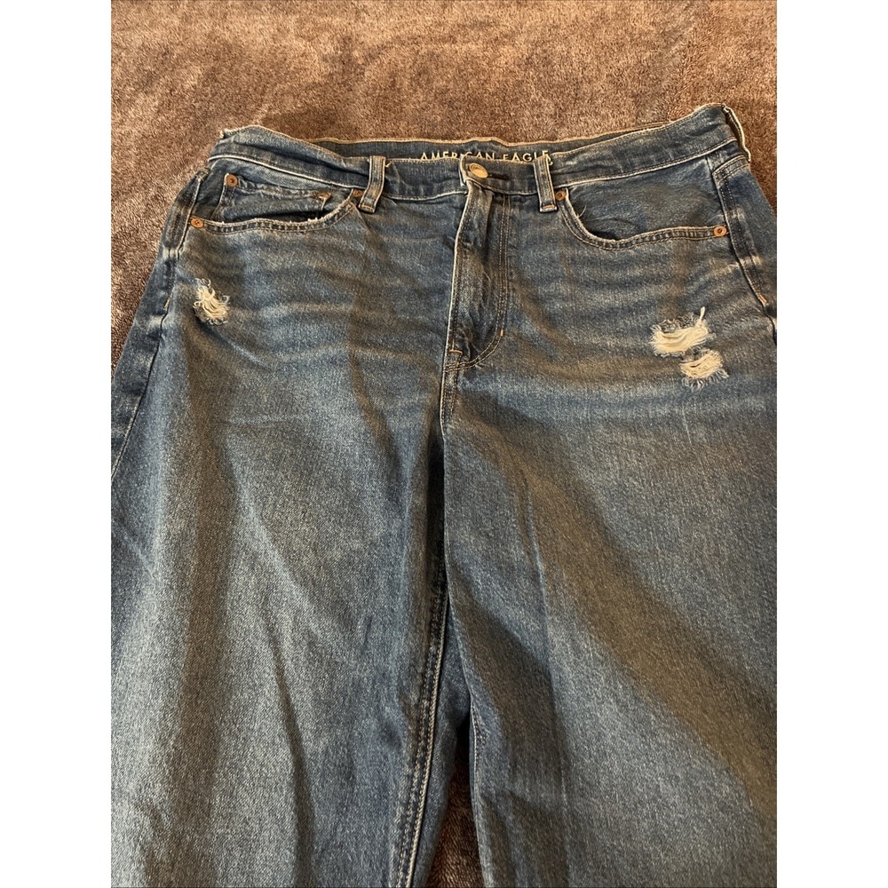 Womens American Eagle Torn Distressed Denim Blue Jeans Sz 12 90's Straight